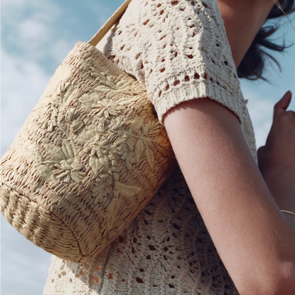 ZARA Straw Bag with Floral Embroidery in Light Beige. Brand new! - Picture 3 of 8